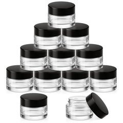 Bumobum 12-pack 5g glass jars with lids for compact lip balm storage.