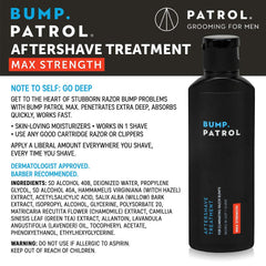 Bump Patrol bottle close-up showing label for quick post-shave relief.