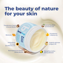 Bumpology Bump Butter application hands demonstrates easy massage onto hips and belly.