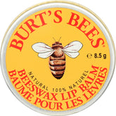 Burt's Bees Beeswax Lip Balm Tin packaging with classic yellow tin for hydration.