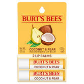 Burt's Bees Coconut and Pear lip balm tube front view, tint-free and hydrating