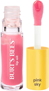 Burt's Bees Lip Oil Pink Sky swatch with sheer pink gloss.