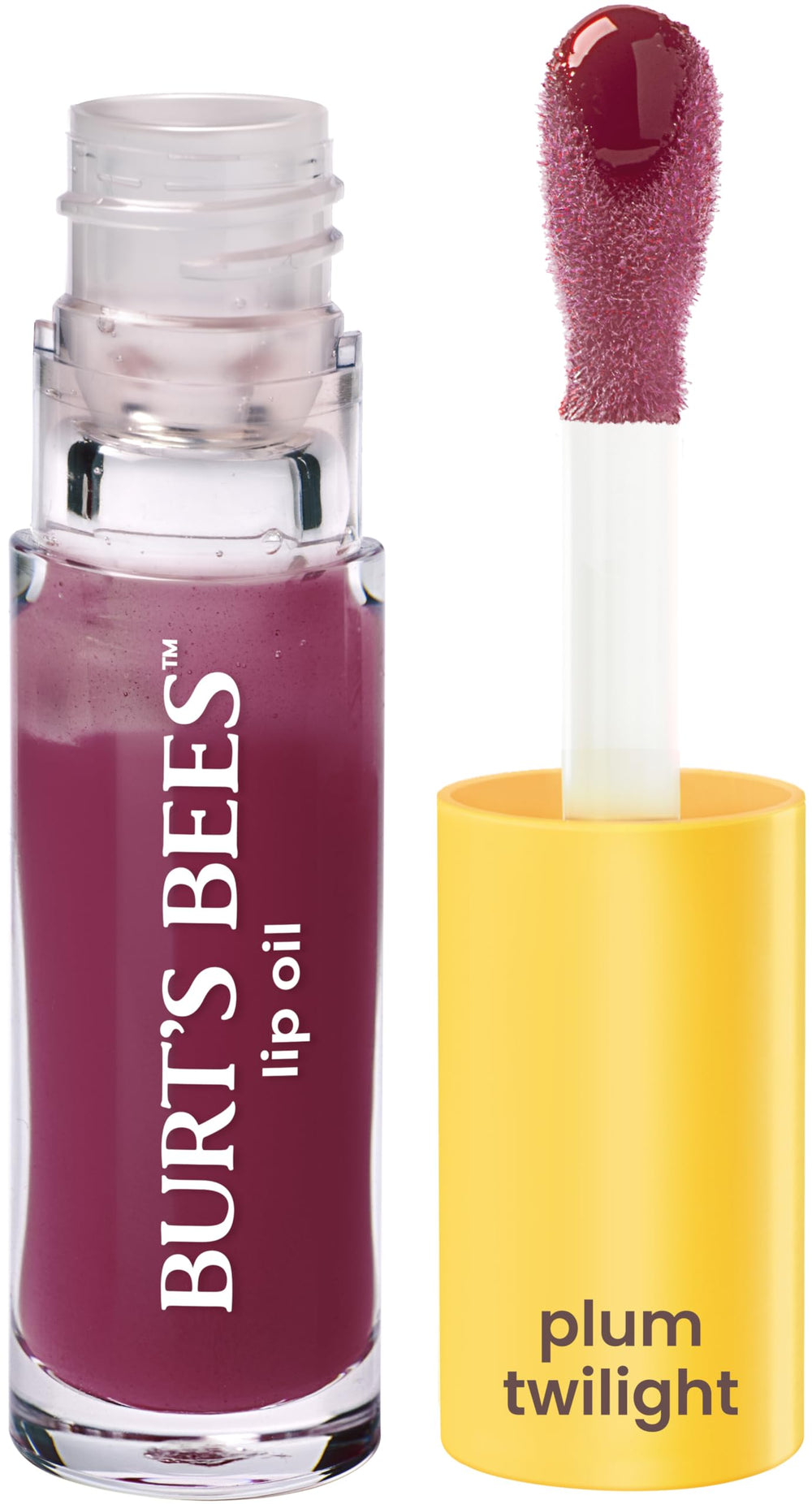Burt's Bees Lip Oil Plum Twilight application for smooth, hydrated lips.
