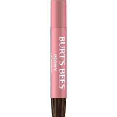 Packaging of Burt's Bees Lip Shimmer Peony highlights natural origin and recyclability.