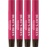 Burts Bees Lip Shimmer Rhubarb en acción, brillo rosado y hidratación suave
