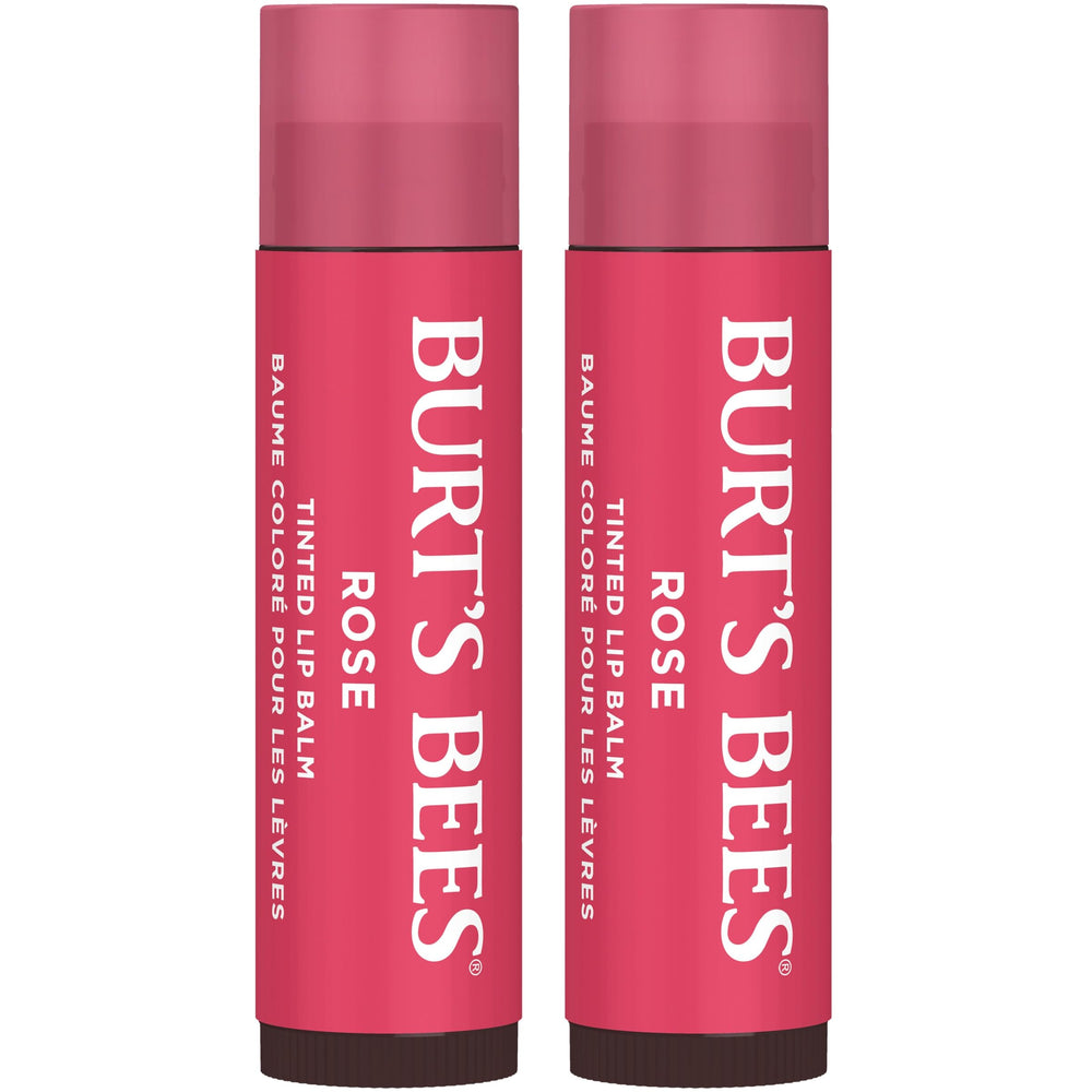 Burt's Bees Lip Tint Balm Petal Rose packaging highlights natural origin and carton