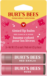 Burt's Bees Lip Tint Balm Red Dahlia 2-pack front view with dual shade options