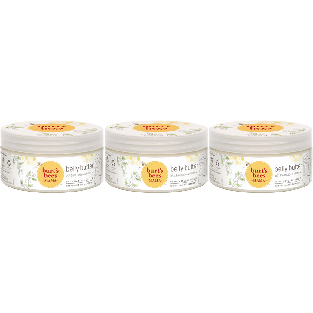 Burt's Bees Mama Belly Butter jar close-up showing rich moisturizer for growing pregnancy skin