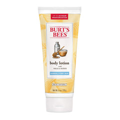 Burt's Bees Milk & Honey body lotion bottle delivering soothing, long-lasting moisture.