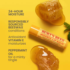 Packaging closeup of Burt's Bees lip balm highlighting eco-friendly tube.
