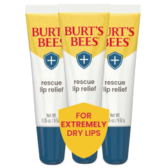 Burt's Bees Rescue Lip Relief en botella, hidratación rápida para labios resecos.