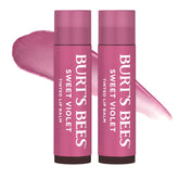 Burt's Bees Sweet Violet tinted lip balm tube swatch adds natural color and hydration.