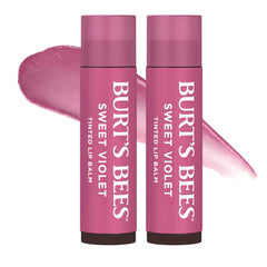 Burt's Bees Sweet Violet tinted lip balm tube swatch adds natural color and hydration.