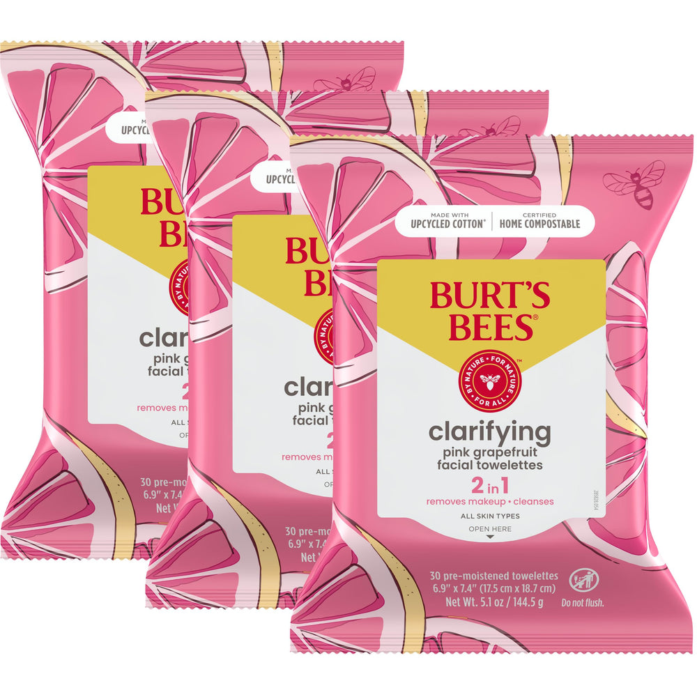 Burt's Bees toallitas pomelo rosado en paquete 3 para desmaquillar suavemente