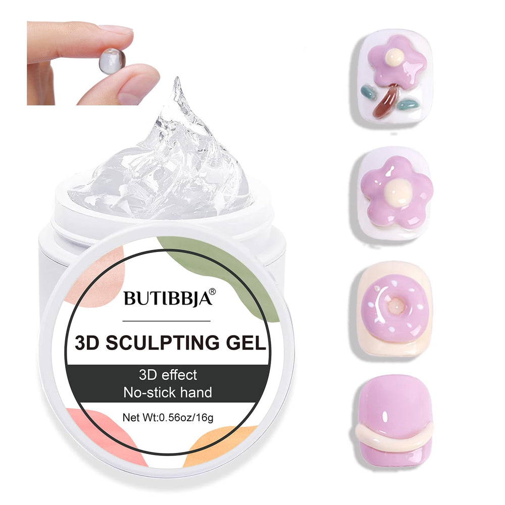 BUTIBBJA gel constructor uñas transparente para arte 3D seguro y duradero.