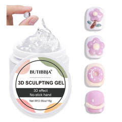 BUTIBBJA gel constructor uñas transparente para arte 3D seguro y duradero.