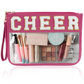 BuyCard Cheer Chenille Letter Bags with patches for organized cosmetics.