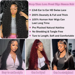 BWDWST deep wave human hair lace front wig, seamless scalp blend.