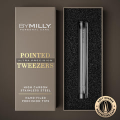By MILLY needle-nose tweezers offer fine grip for ingrown hairs and brows