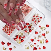 BYJKYEN corazones para uñas en 3D, rojo brillante, ideal para diseños llamativos.