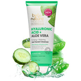 By Nature Hyaluronic Acid + Aloe Vera Cleanser bottle shows hydrating daily use.