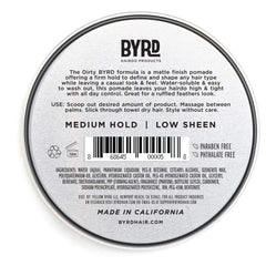 BYRD Pomada Mate, aplicación fácil en cabello húmedo o seco para estilo diario.