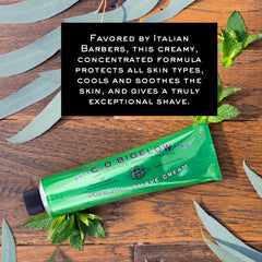 Eucalyptus oil detail in C.O. Bigelow shaving cream for sensitive skin comfort