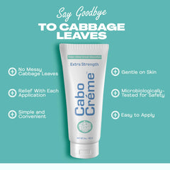 Cabocreme cooling-relief cucumber image highlights soothing, refreshing support for swollen breasts.