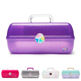 Caboodles On-The-Go Girl makeup box in purple sparkle front view for portable organization