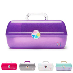 Caboodles On-The-Go Girl makeup box in purple sparkle front view for portable organization