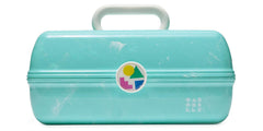 Caboodles On-The-Go Girl makeup box top tray and mirror for easy access on the go.
