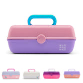 Caboodles Pretty in Petite case front view shows two-tone pink and lavender for portable style.