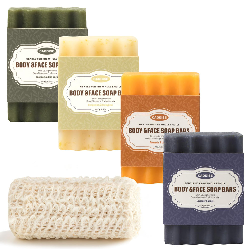 CADDISE Jabon Natural Barra con bolsa de espuma para lavado suave diario.