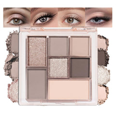 Paleta CAKAILA Nude Brown con espejo y 7 colores para looks variados durante el día.