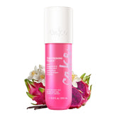 Cake Beauty Finishing Touch mist bottle close-up with pink dragon fruit and jasmine scent for refreshing fragrance.