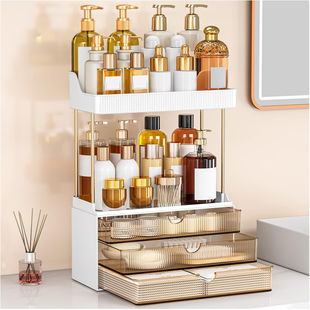 caktraie bathroom organizer with 3 drawers and 2 shelves for spacious storage