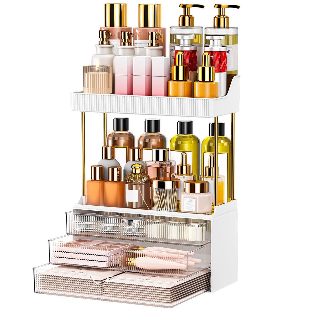 caktraie makeup organizer front view showcases five-tier clarity for easy cosmetic access.