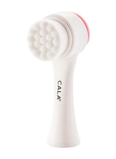 CALA Dual-Action Facial Cleansing Brush with pink bristles removes oil and makeup for refreshed skin.