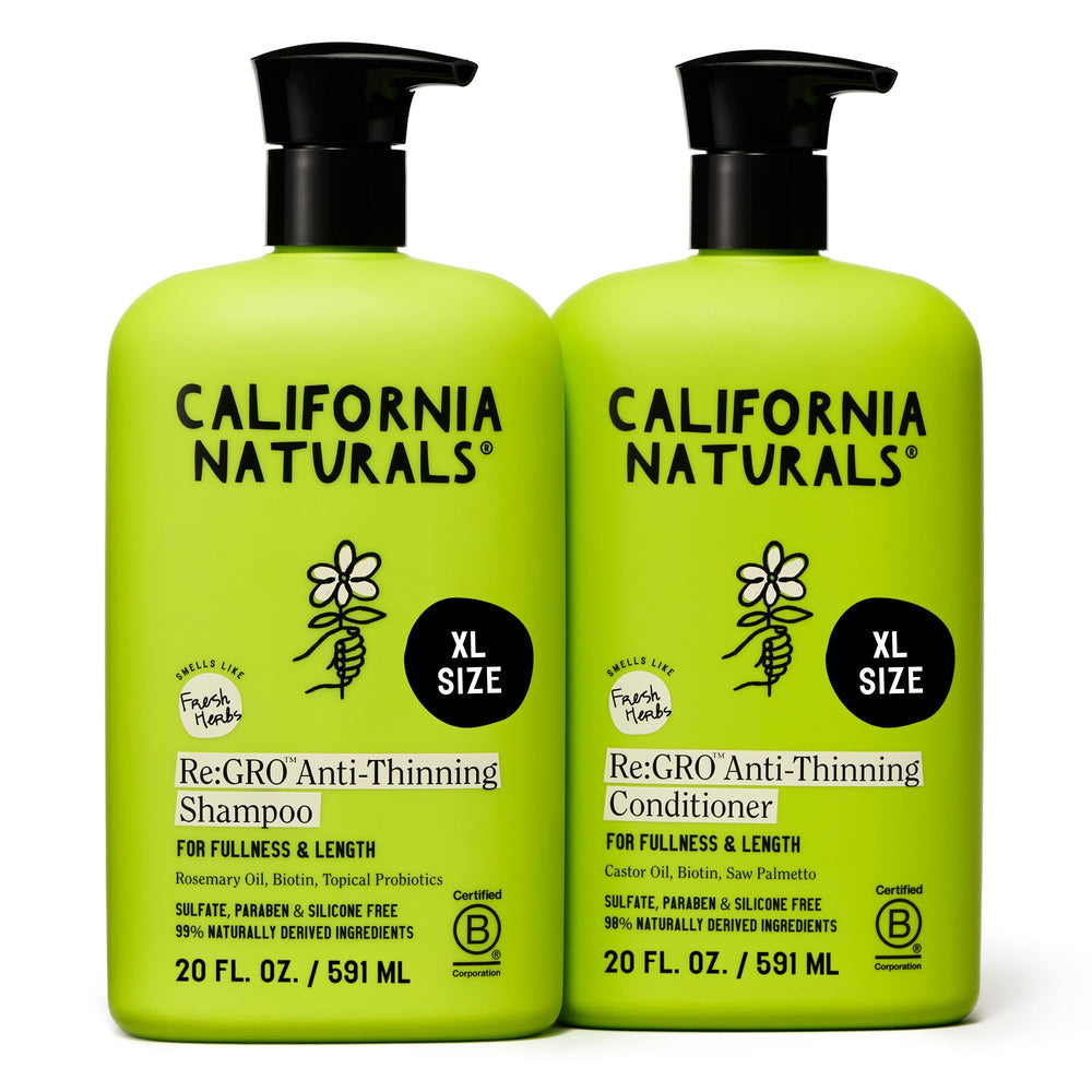 California Naturals Re:GRO Shampoo bottle front promotes scalp vitality and fuller-looking hair.