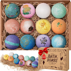 CalmNFiz bath bombs displaying all 12 scents for a mood-enhancing soak