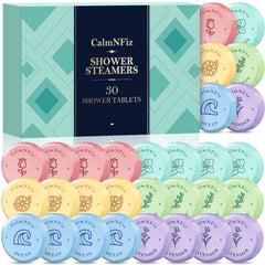 CalmNFiz set de 30 bombas de ducha con aromas variados para una experiencia sensorial.
