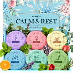 CalmNFiz six-pack display showing six scents for customizable shower aromatherapy
