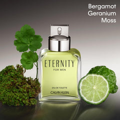 Calvin Klein Eternity for Men bottle side view, emphasizing balanced notes for versatile day-to-night use.