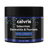 Calvris Extra Strength Scalp Cream bottle for rapid flakes relief and daily use.