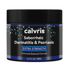 Calvris Extra Strength Scalp Cream bottle for rapid flakes relief and daily use.