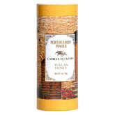 Camille Beckman Tuscan Honey dusting powder on skin for soft fragrance and absorption.