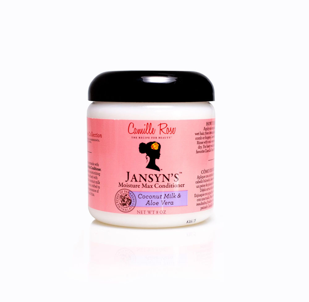 Camille Rose Jansyn’s Moisture Max: bote crema para cabello suave e hidratado.
