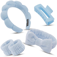 Canitor diadema spa cabellera azul, suave y absorbente para cuidado facial.