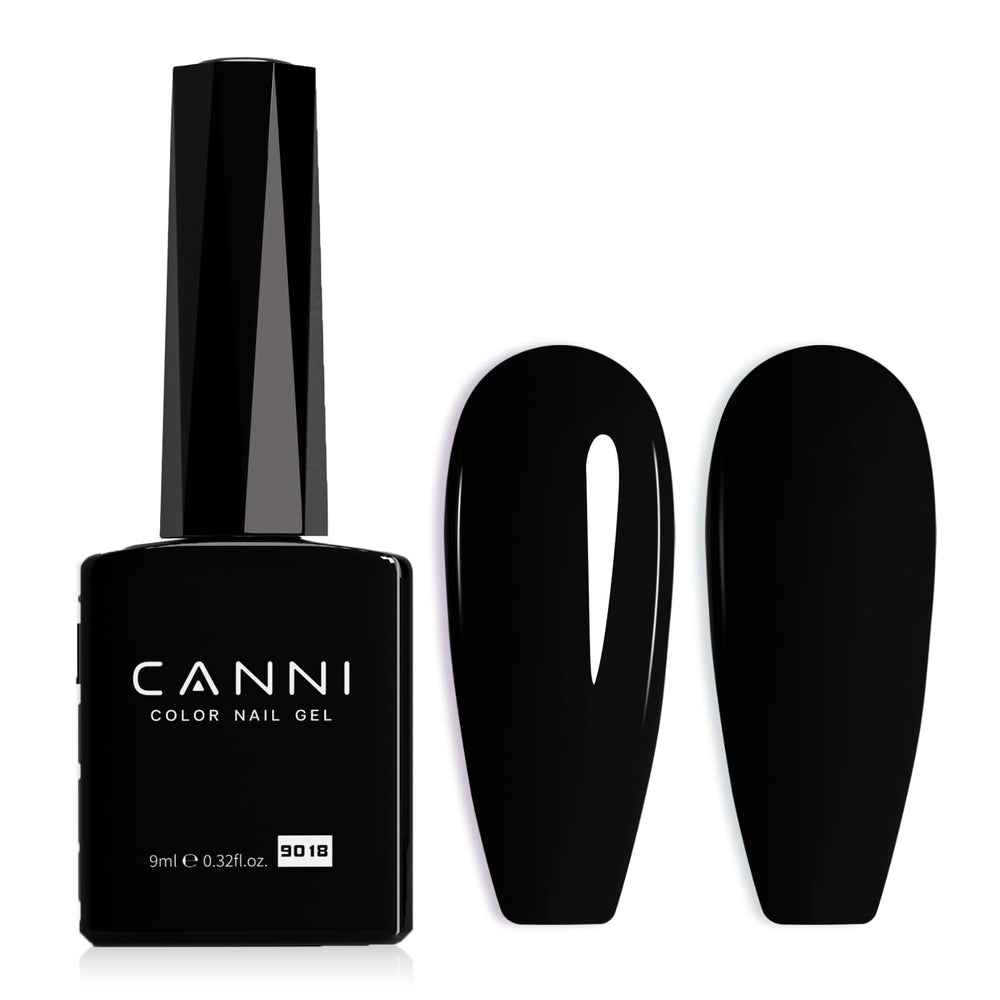 CANNI black gel polish bottle view shows pure black shade for accurate at-home manicures.