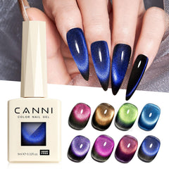 CANNI cat-eye gel nail polish set in purple with shifting light effect